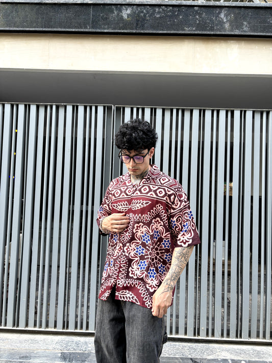 BROWN AJARAKH Print Oversized Men's Shirt