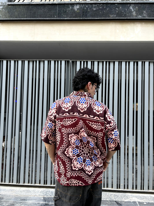 BROWN AJARAKH Print Oversized Men's Shirt